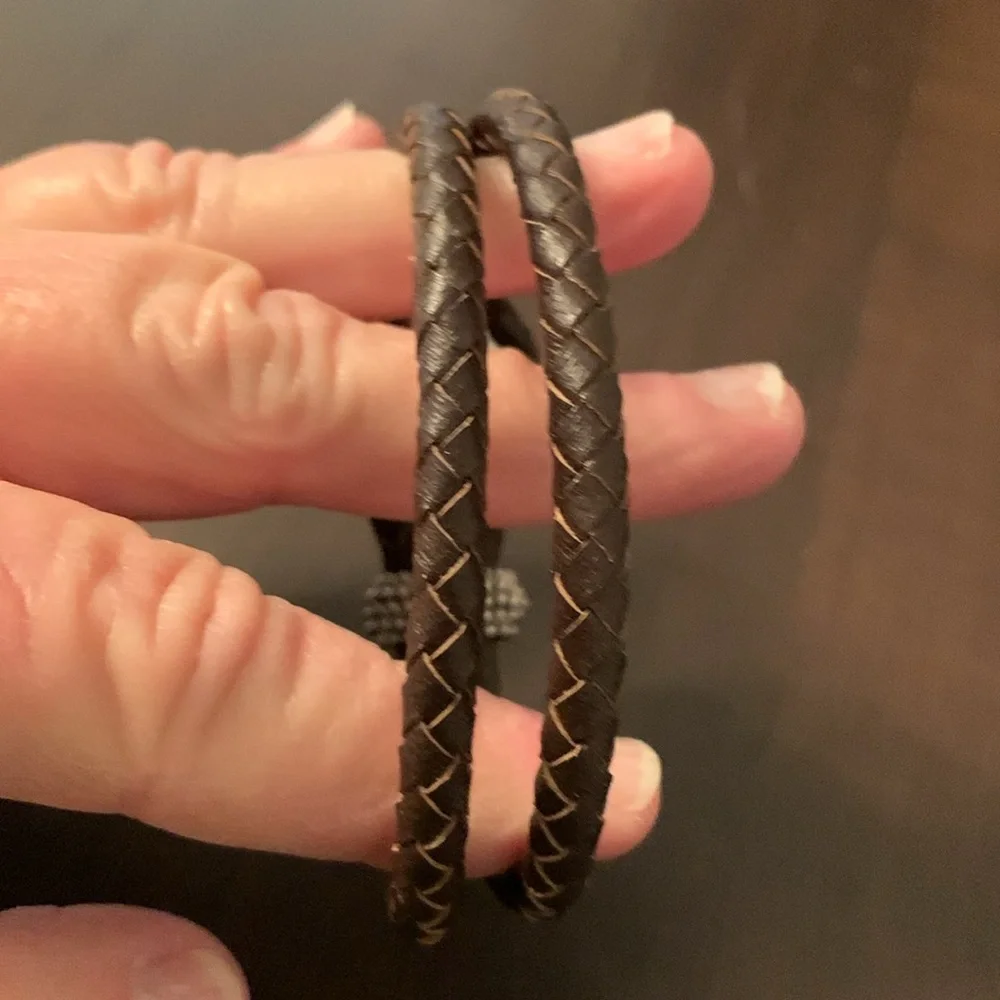 Double Stranded Braided Brown Leather Owl Bracelet - Picture 2 of 4